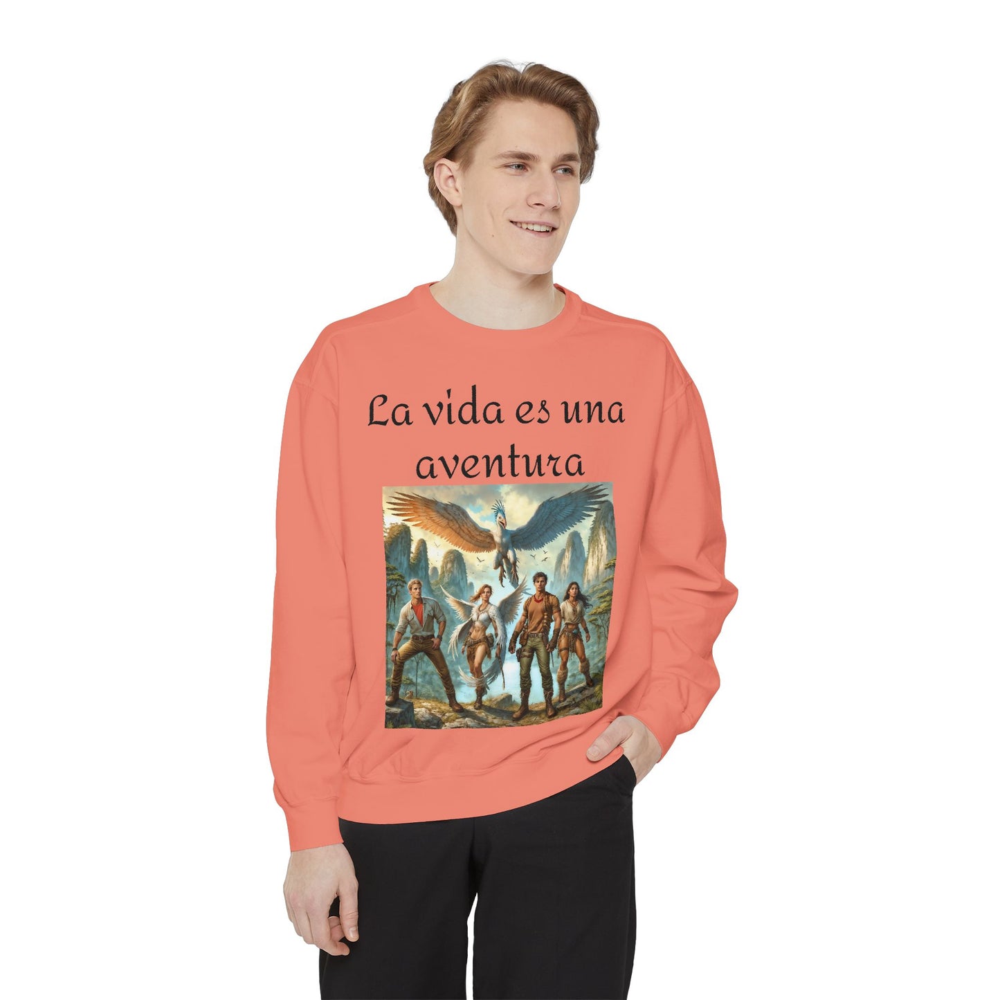 Adventure Awaits Unisex Garment-Dyed Sweatshirt - 'La vida es una aventura'