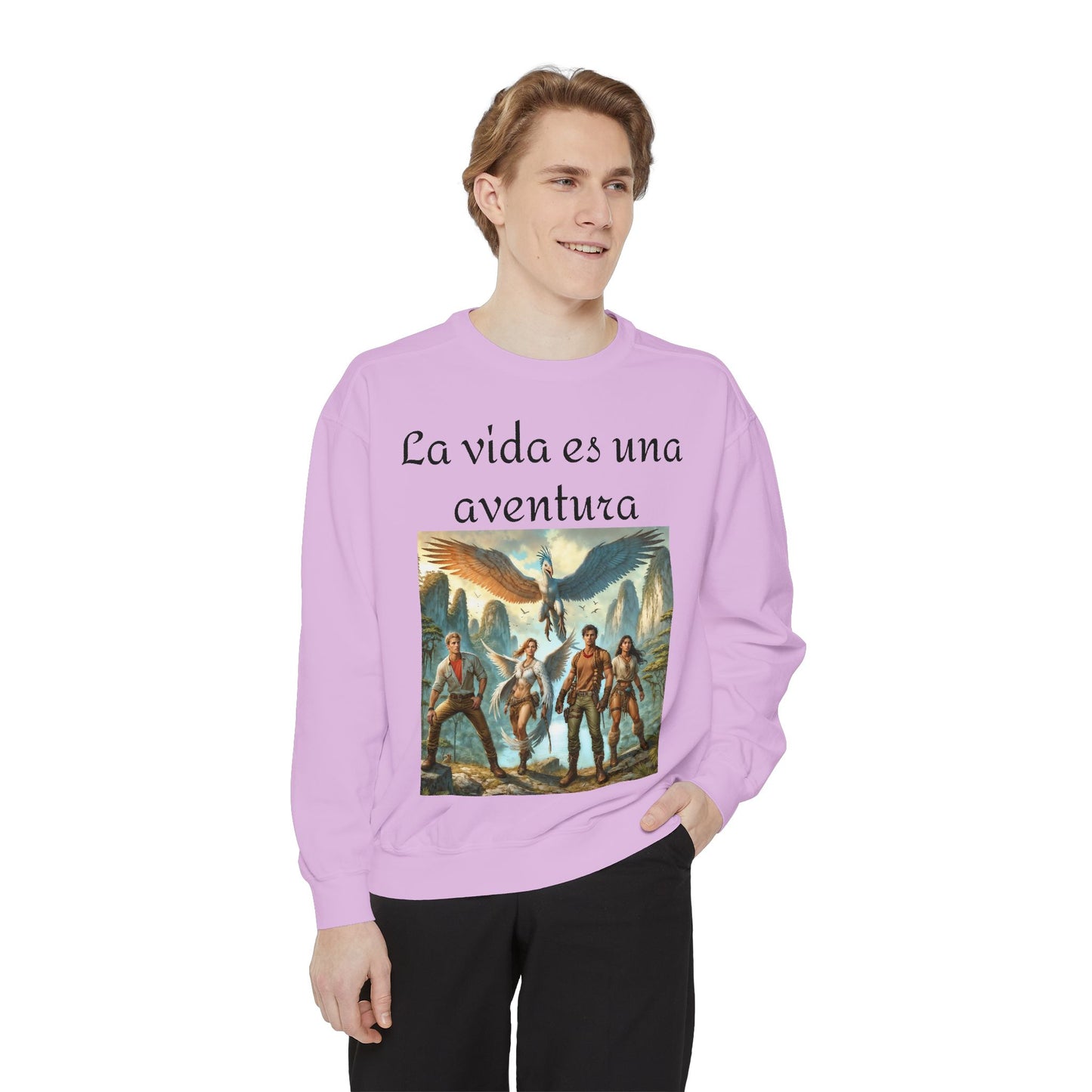 Adventure Awaits Unisex Garment-Dyed Sweatshirt - 'La vida es una aventura'